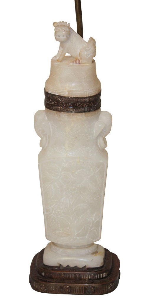 Chinese White Jade Lamp With Foo Dog (1 of 6)