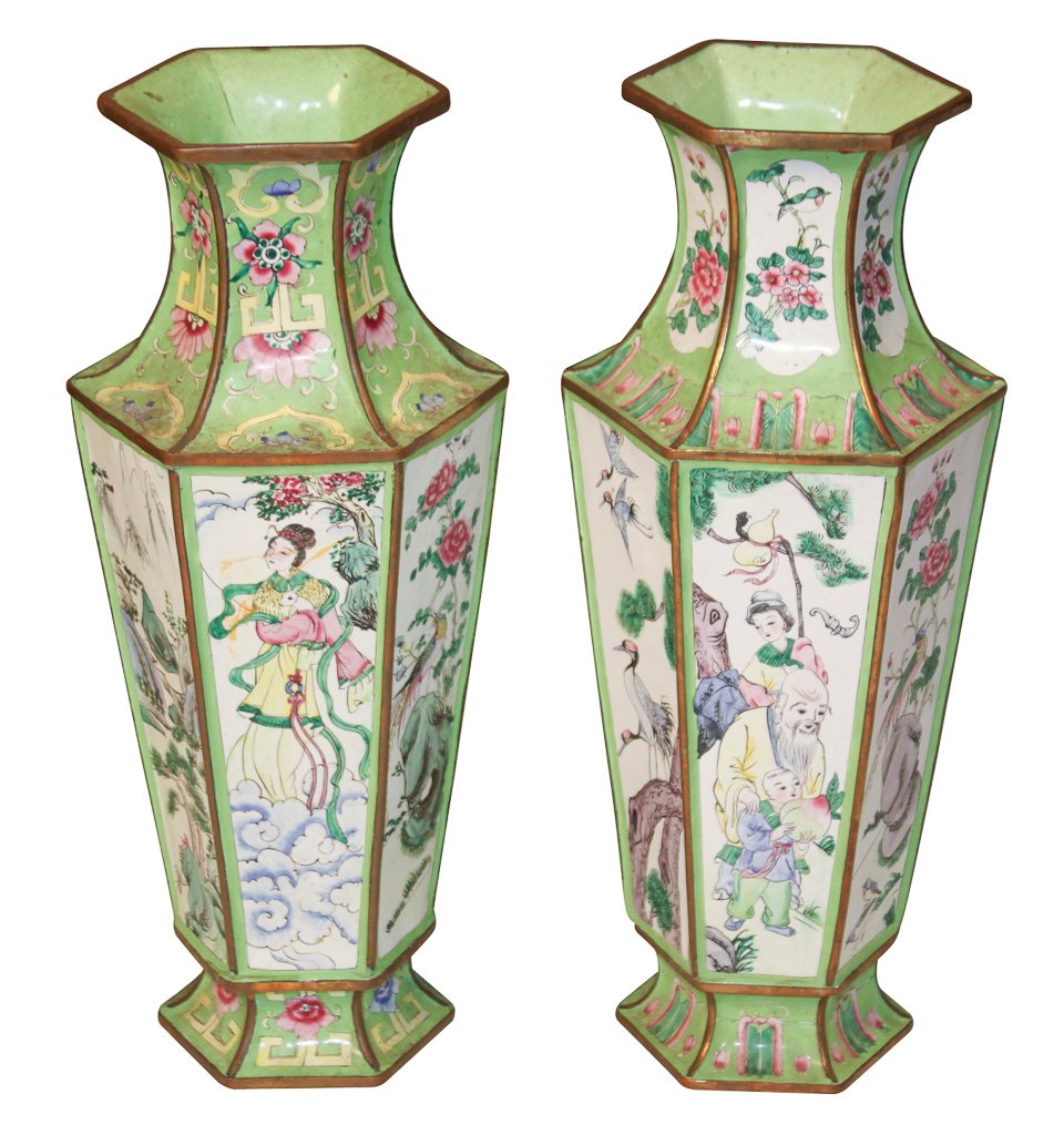 Pair Of Oriental Tole Painted Vases (1 of 8)