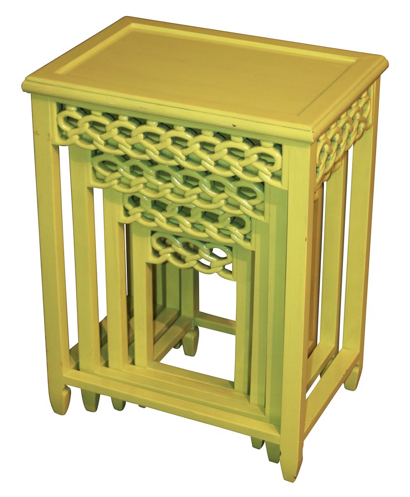 Set Of Modern Oriental Green Lacquered Nesting: Tables