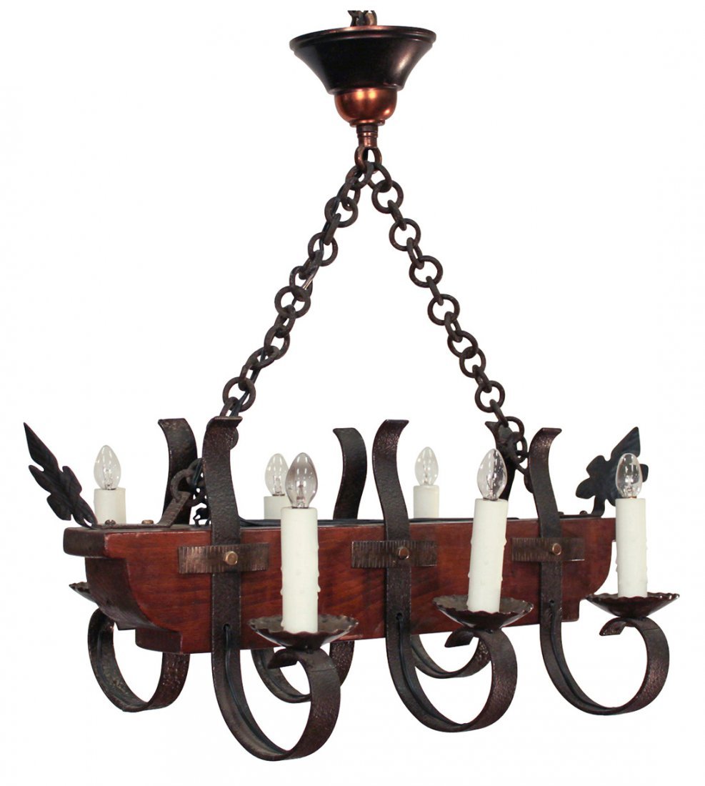 French Rustic Iron And Wood Chandelier (1 of 1)