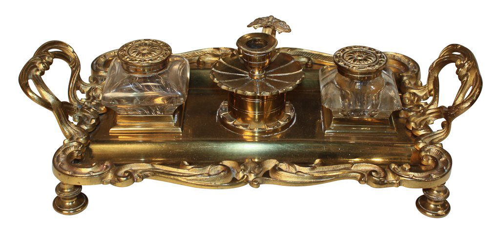 French Antique Gilt Bronze Inkwell (1 of 5)