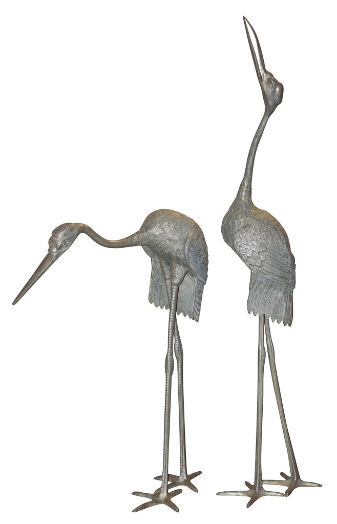 Pair Of Pewter Over Bronze Garden Cranes (1 of 7)