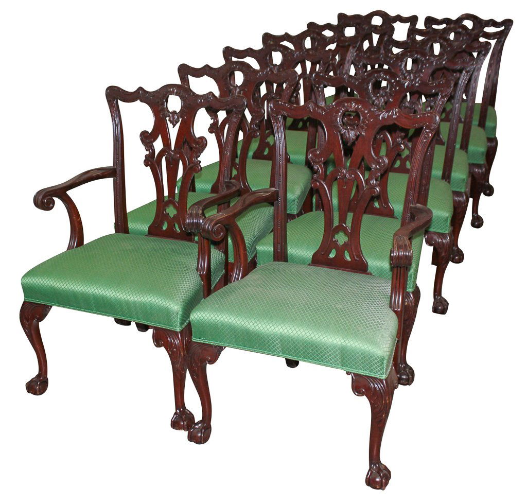 Set Of 12 English Chippendale Carved Mahogany (1 of 7)