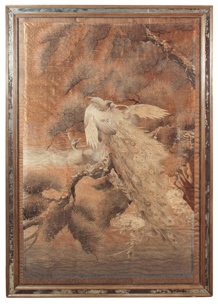 Fine Japanese Silk Embroidery Of Peacocks (1 of 8)