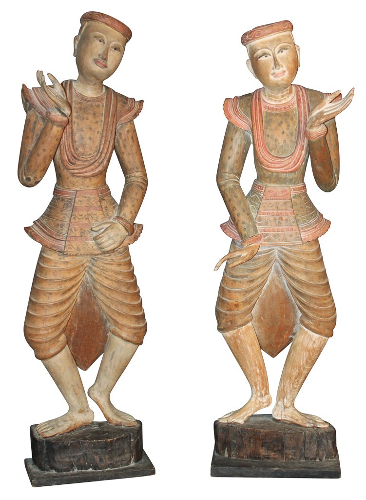 Pair Of Oriental Polychrome Wood Carved Figures (1 of 9)