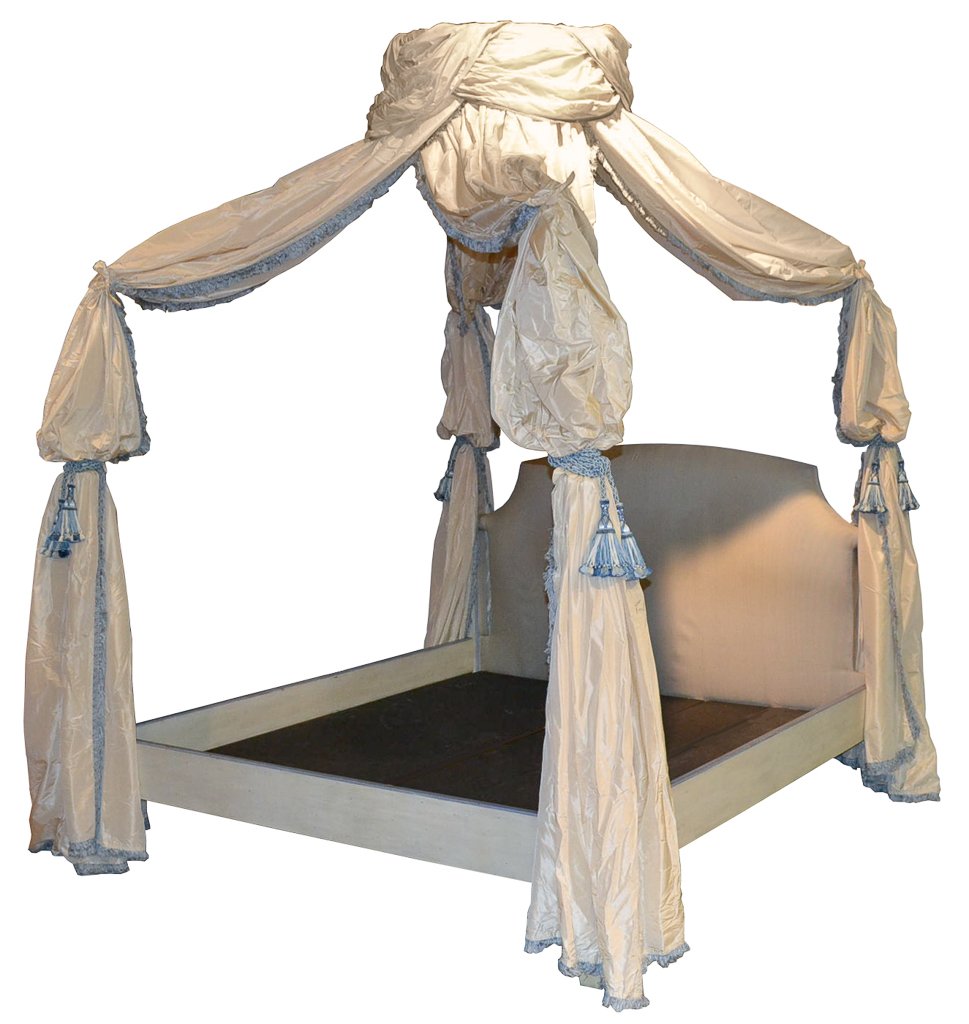 Custom Painted Bed With Iron And Silk Canopy.
