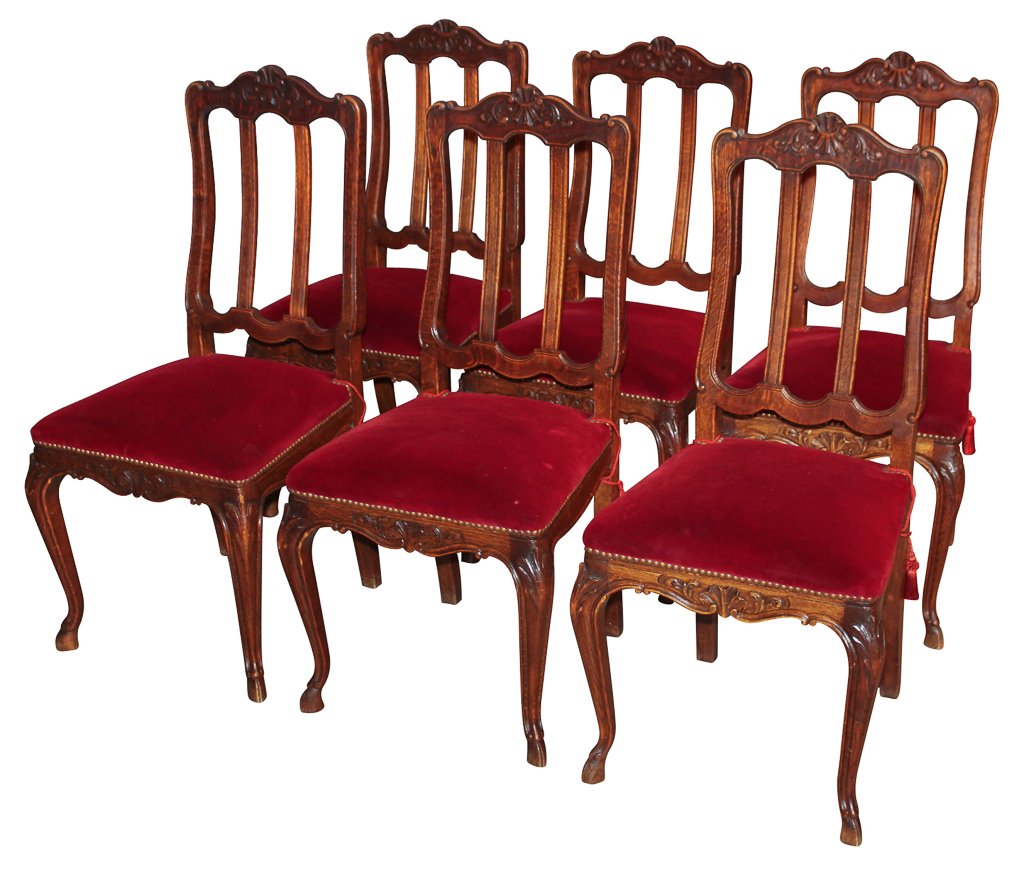 Set Of 6 French Carved Oak Dining Chairs (1 of 6)
