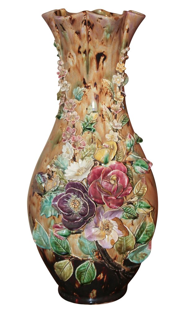 19th C. Large French Majolica Barbotine Vase (1 of 6)