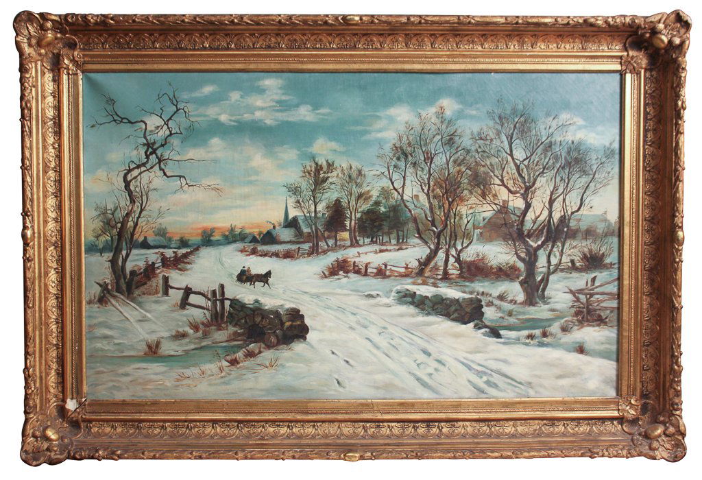 European Winter Scene Oil On Canvas (1 of 7)