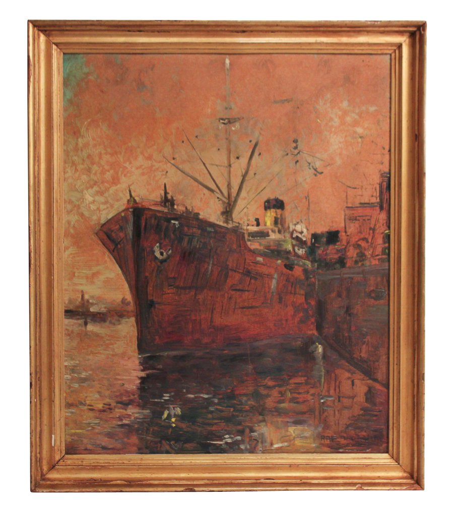 Harbor Scene Oil On Panel (1 of 6)