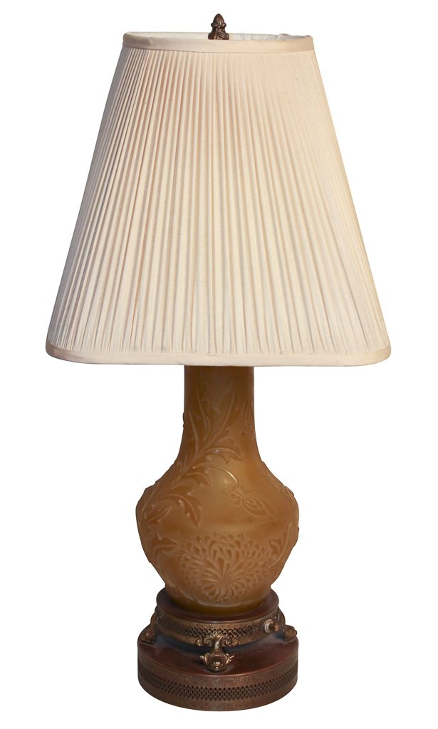 Stuben Acid Cut Glass Lamp With Silk Shade (1 of 6)