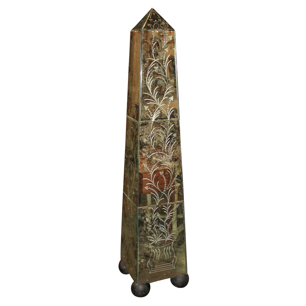Large Italian Etched Mirror Obelisk (1 of 5)