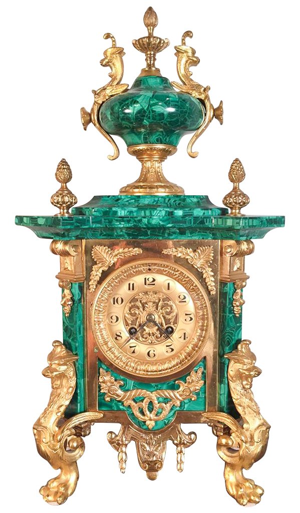 Fine 19th C. French Malachite Mantel Clock (1 of 7)