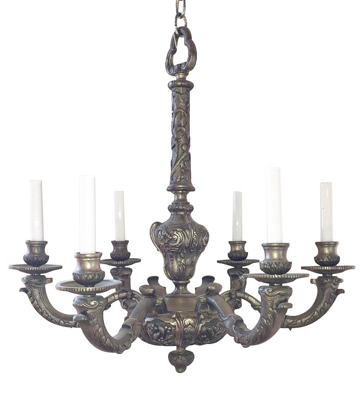 Continental Nickel Plated Renaissance Revival: 6-light Chandelier, 25h X 26w. 19th C. From Ernesto Klun Antiques. Rg281