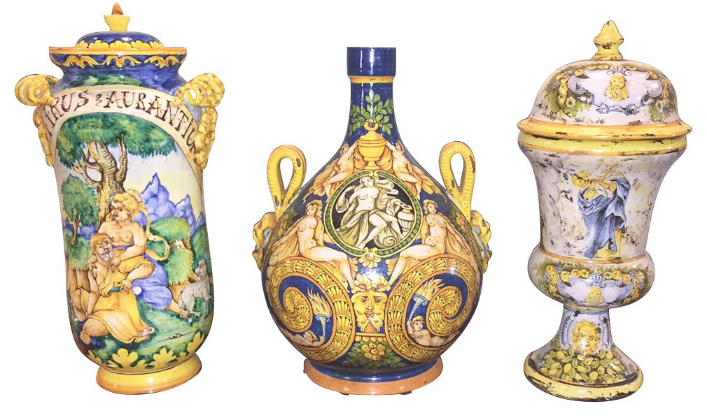 Group Of 3 Italian Faience Urns (1 of 5)