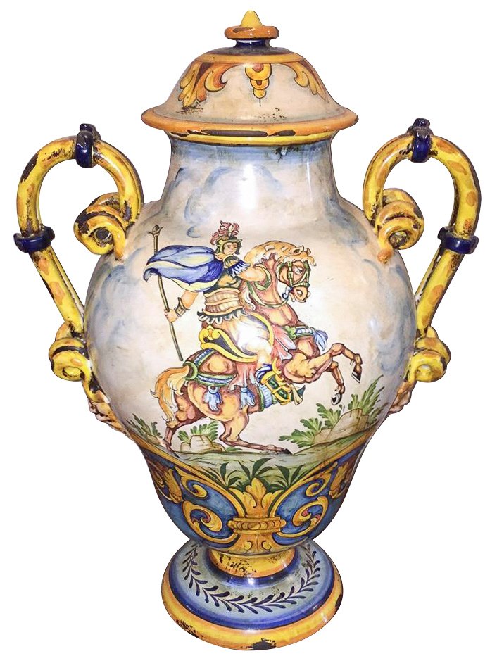 Italian Faience Double Handle Urn (1 of 4)