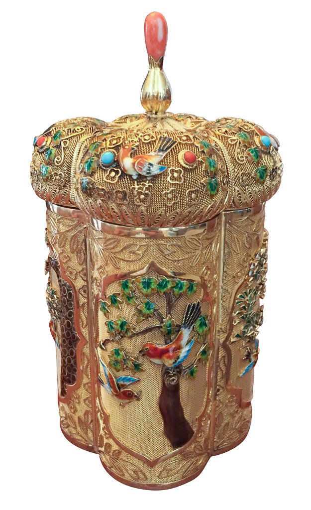 Antique Gold Washed Silver Snuff Jar With (1 of 6)