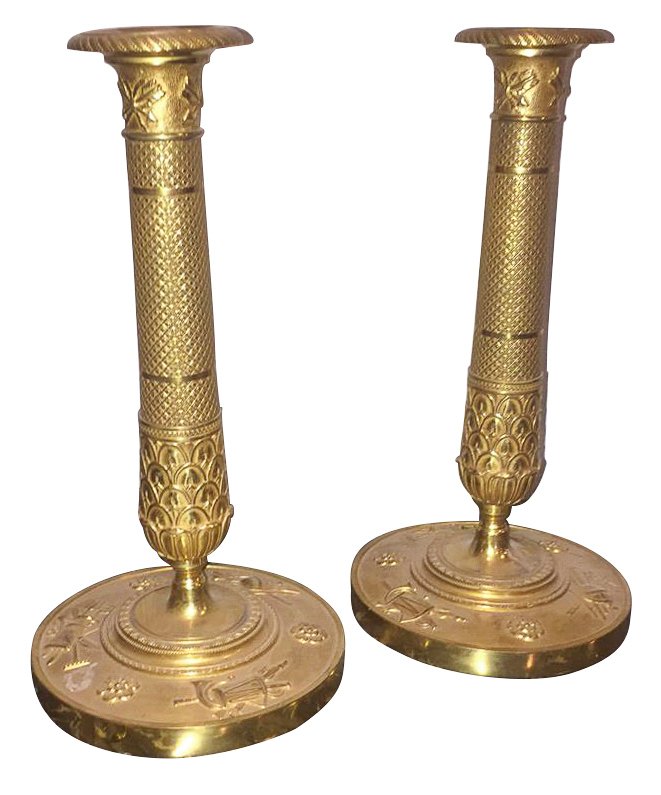 Pr. Of French Charles X Brass Candlesticks, (1 of 3)