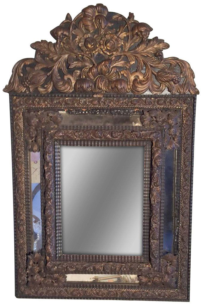 Dutch Brass Embossed Floral Mirror (1 of 5)