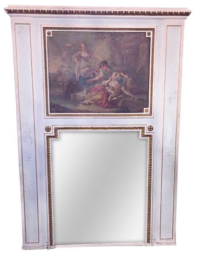 19th C. French Painted Trumeau Mirror (1 of 10)