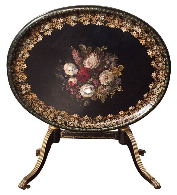 French Papier Mache' Tilt-top Side Table (1 of 3)