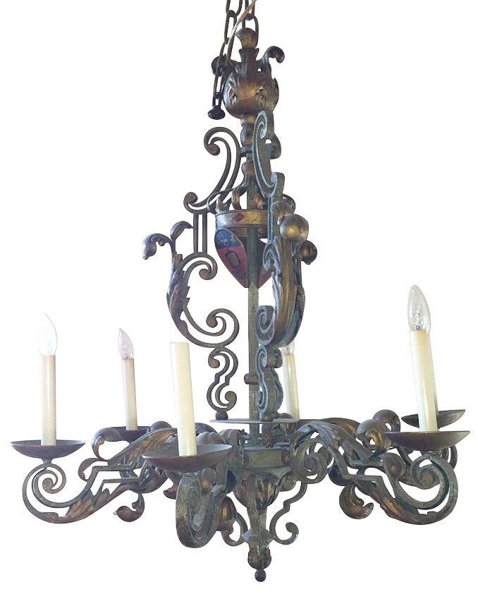 French Wrought Iron 6 Light Chandelier (1 of 5)