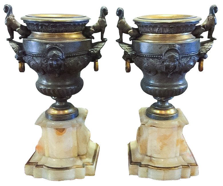 Pr. French Bronze & Onyx  Urns, (1 of 3)