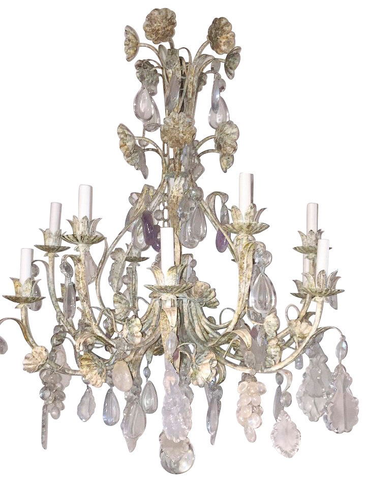 French Patinated Iron & Rock Crystal Chandelier (1 of 4)