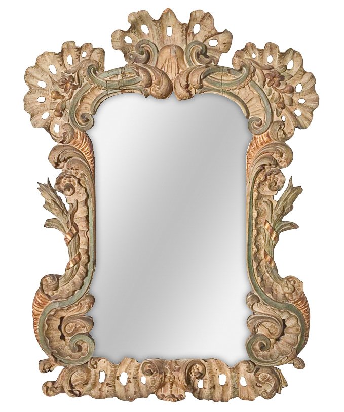 Fabulous 18th C. Italian Carved And Painted: Mirror, Pierced Carving, 46 X 33, All Carved Wood, From Dallas Preston Hollow Estate