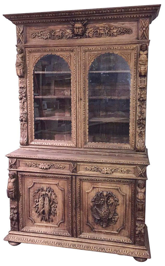 19th C. French Bleached Oak Hunt Cabinet (1 of 6)