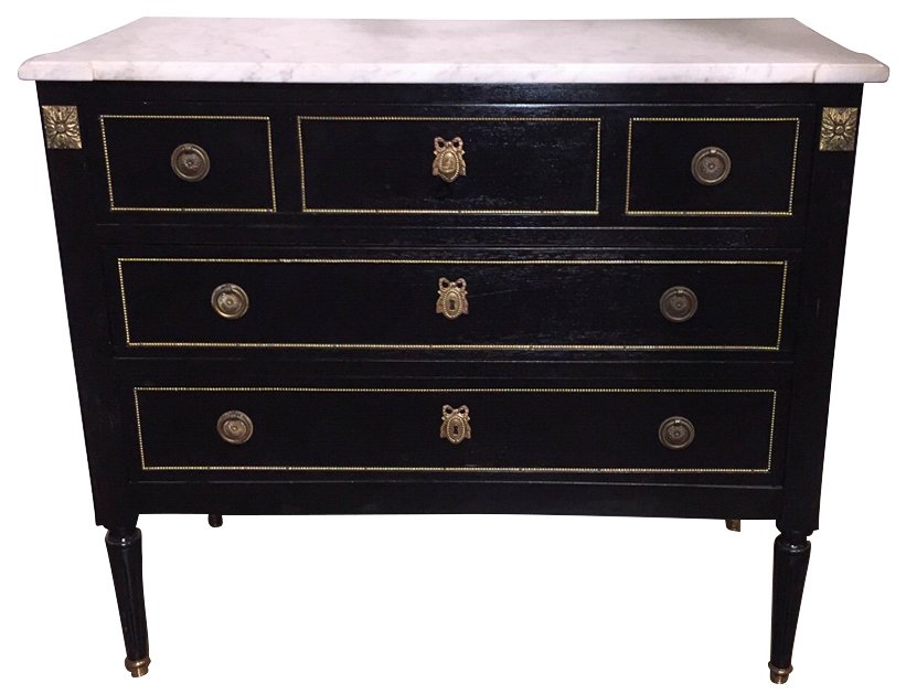 French Jansen Style Black Lacquered Commode (1 of 6)