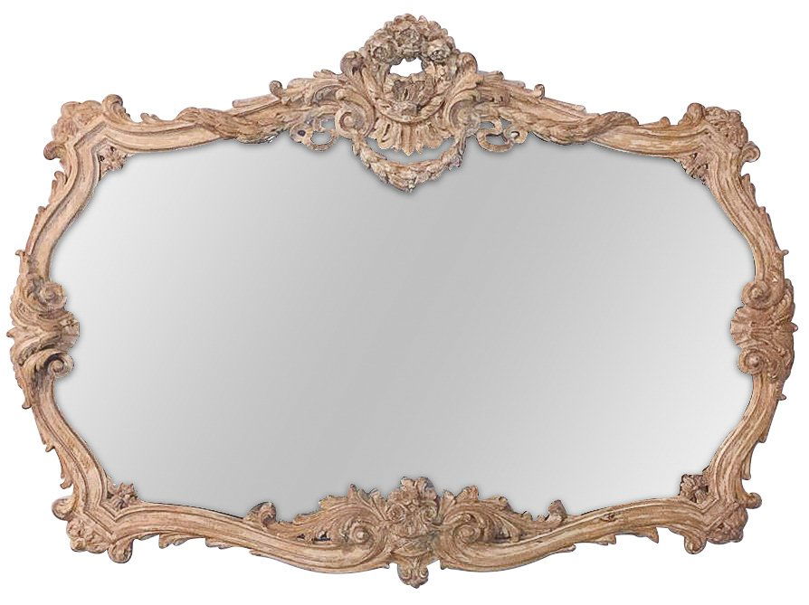 Large French Bleached Limewood Mirror: Horizontal Shape, Fine Detailed Carving, 65w X 47h. From Ernesto Klun Antiques. Rg1150
