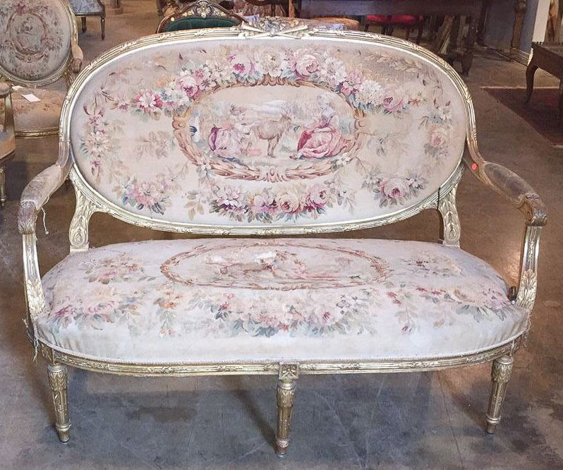 19th. C. Louis Xvi Abusson Settee, (1 of 7)