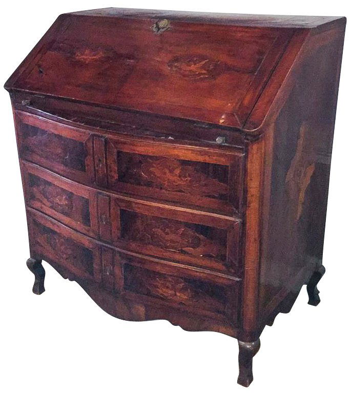18th C.  Italian Inlaid Walnut Slant Front (1 of 8)