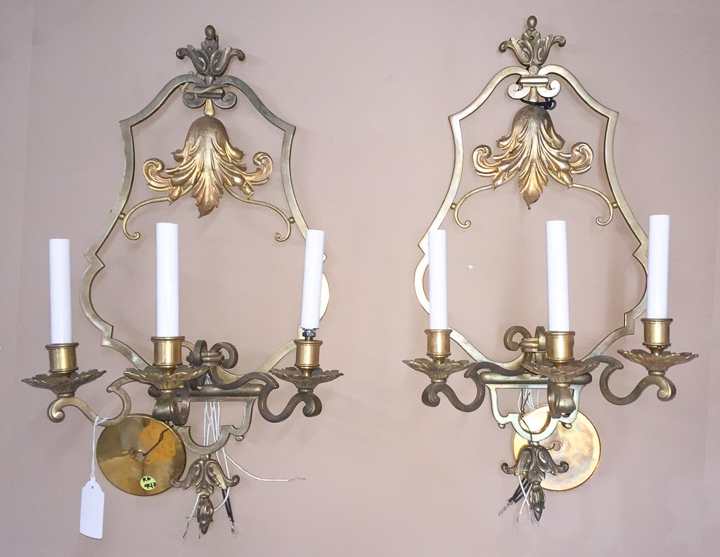 Pair Of French Cast Bronze 3 Light Sconce (1 of 6)
