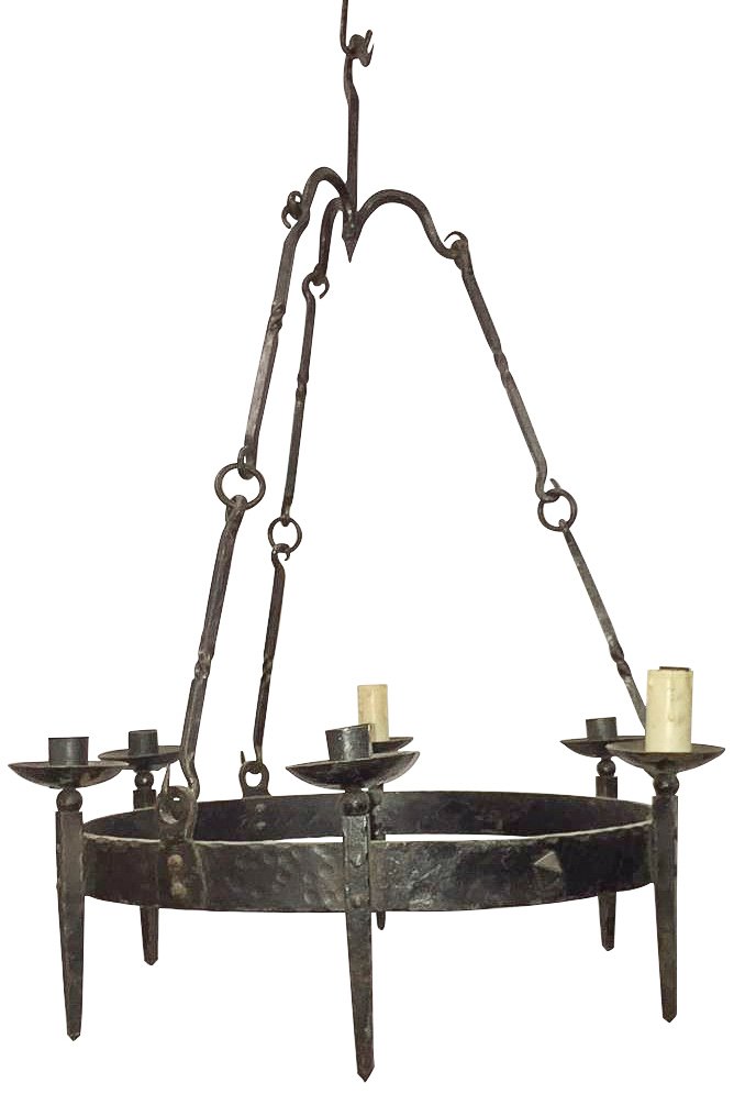 French Antique Forged Iron 6 Light Fixture (1 of 3)