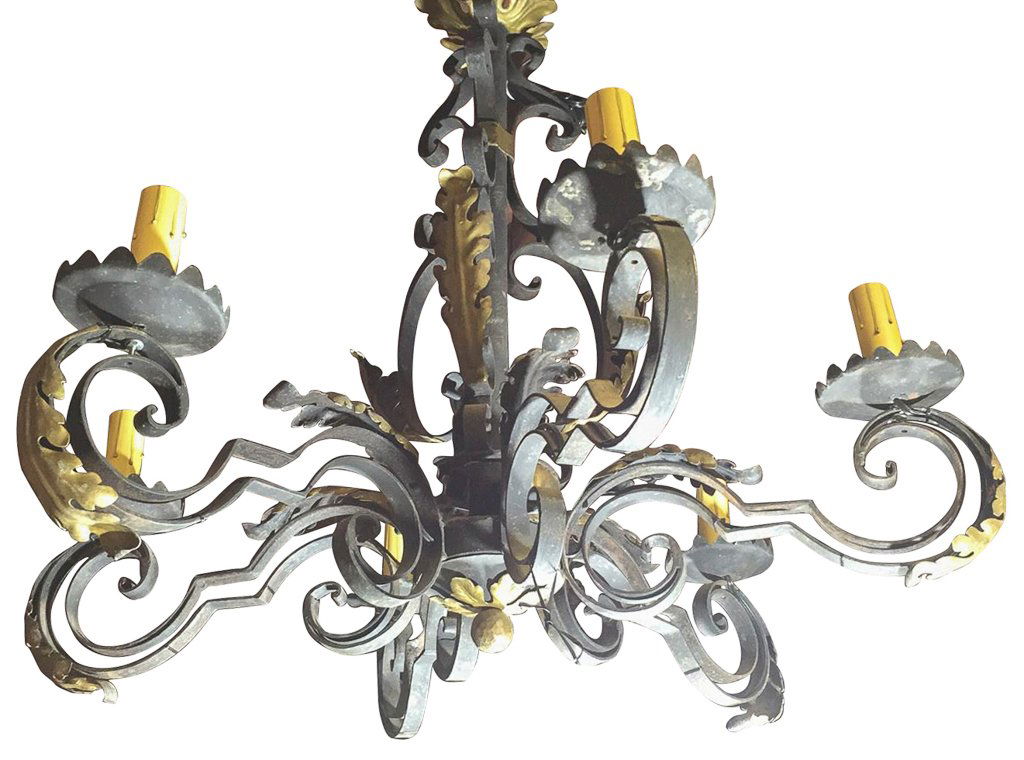 French Heavy Iron Six Light Chandelier (1 of 3)