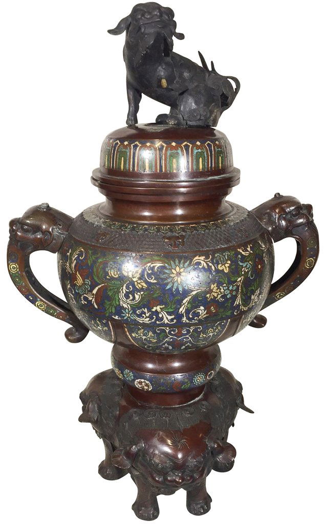 Oriental Bronze And Champleve Incense Burner (1 of 4)