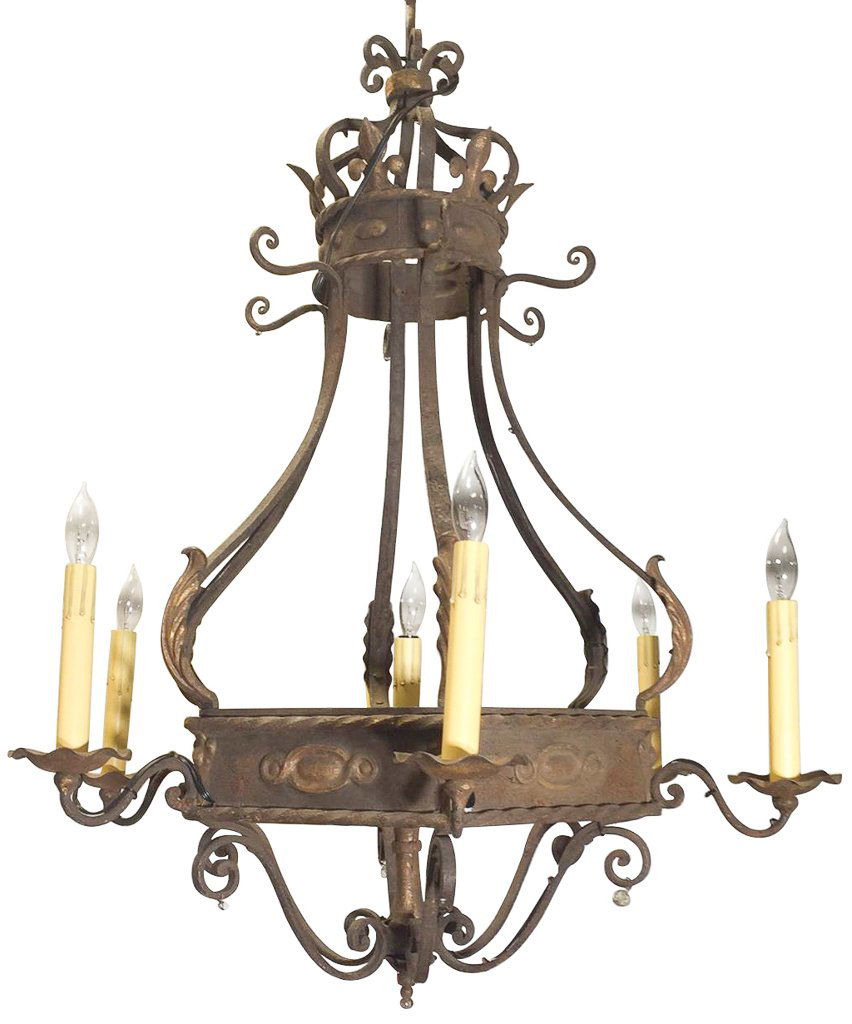 Antique French Iron Chandelier, Six Lights (1 of 2)