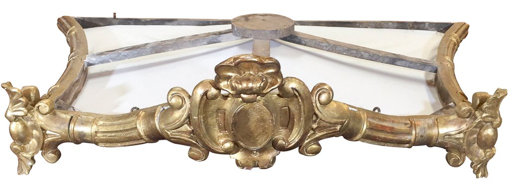 Early French Gilt Wood Canopy, 19th Century: hand carved with gilt finish, 39 inches deep 54 inches wide at the back third , 38 inches wide at the Front, Rue 770 NO RESERVE