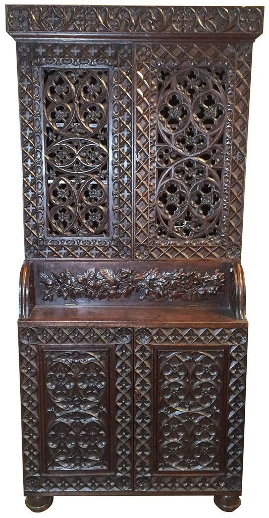 Heavily Carved Oak  Gothic Revival Book Case (1 of 5)