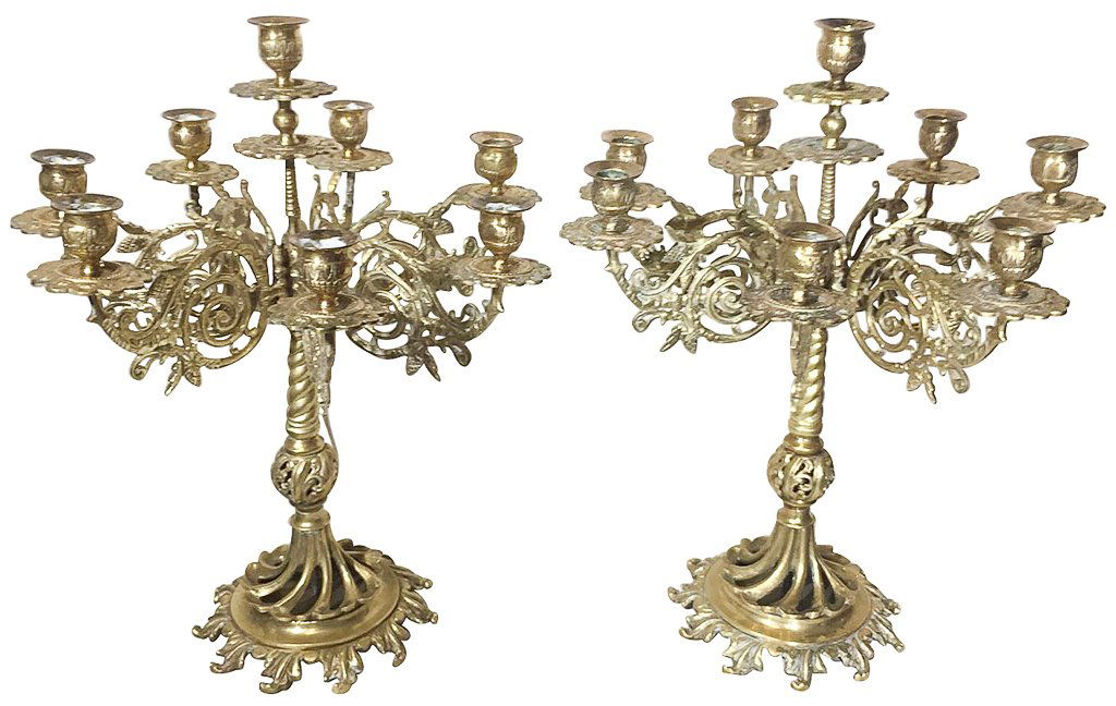 Pair Of Cast Brass Nine Light Candelabra (1 of 3)