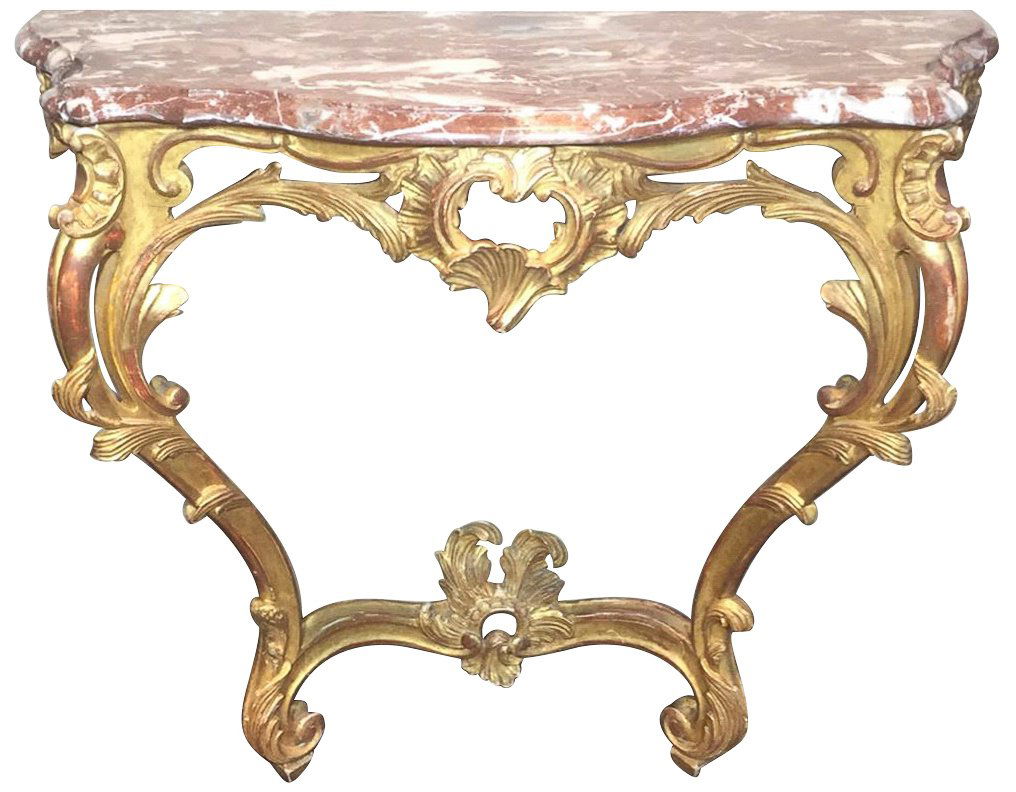 French Louis Xv Console, Marble Top In Rouge, (1 of 5)