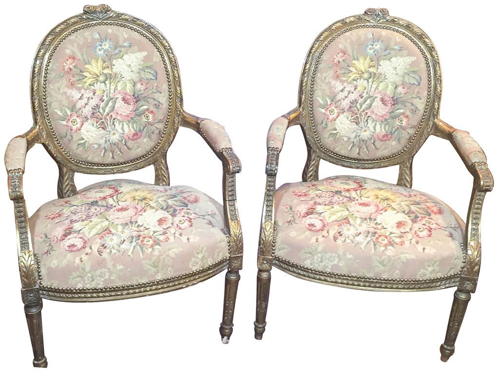 Nice Pr. French Armchairs, Aubusson Style (1 of 5)