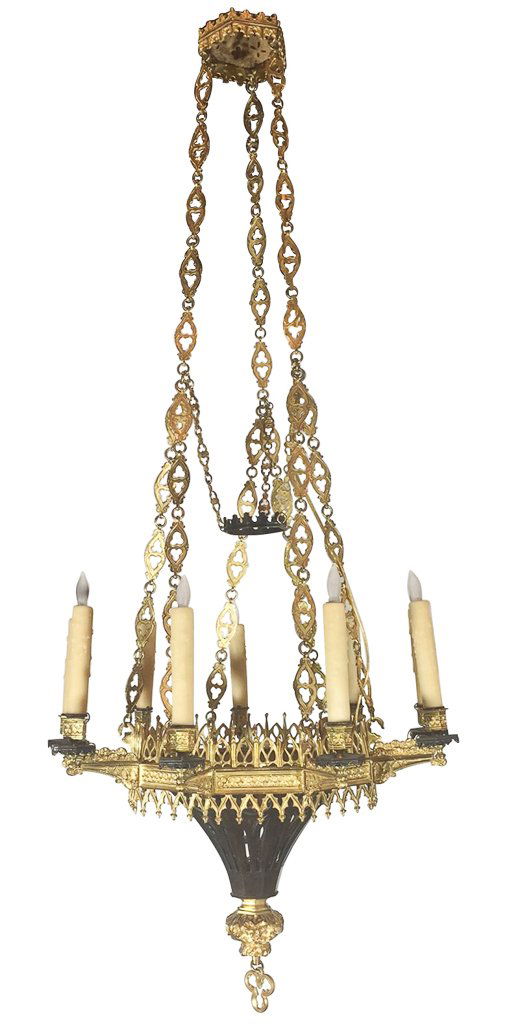Fine French Bronze Chandelier, Gothic Design (1 of 6)