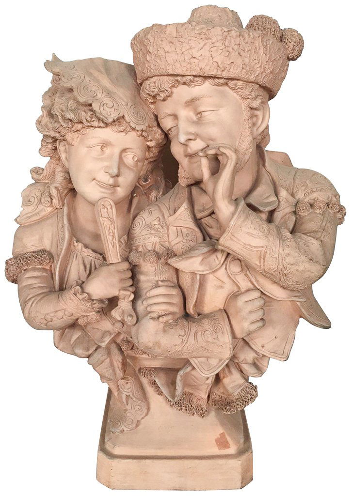 Antique French Terra Cotta Statue, Courting (1 of 3)