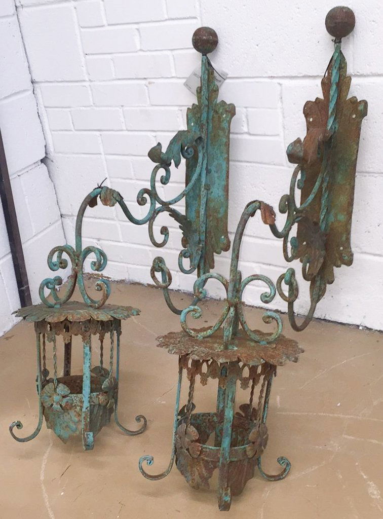Pair Of 19th C. French Iron Wall Lanterns (1 of 3)