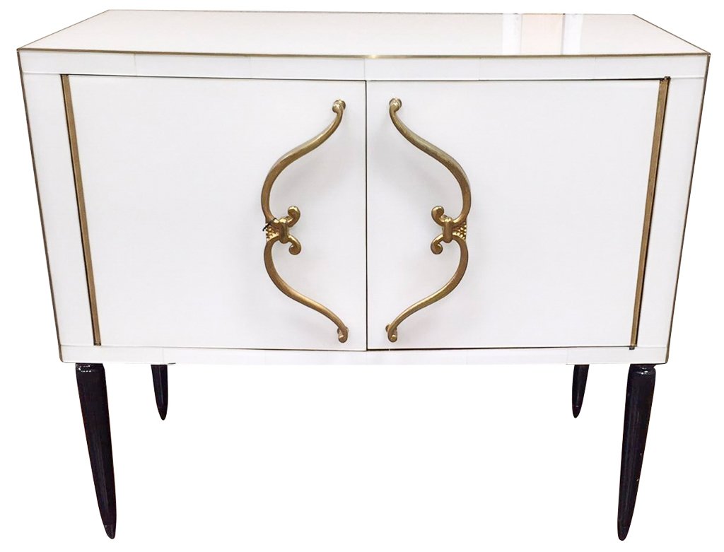 1970's Glass & Ebony Server: with bronze handles. From the Rue Seven Seventy Collection. NO RESERVE. 43w X 21d X 37.5h.