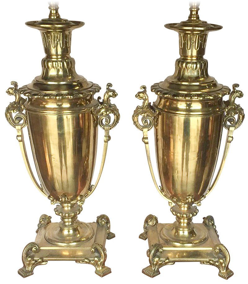 Pair Of Continental Brass Urn Shaped Lamps (1 of 3)