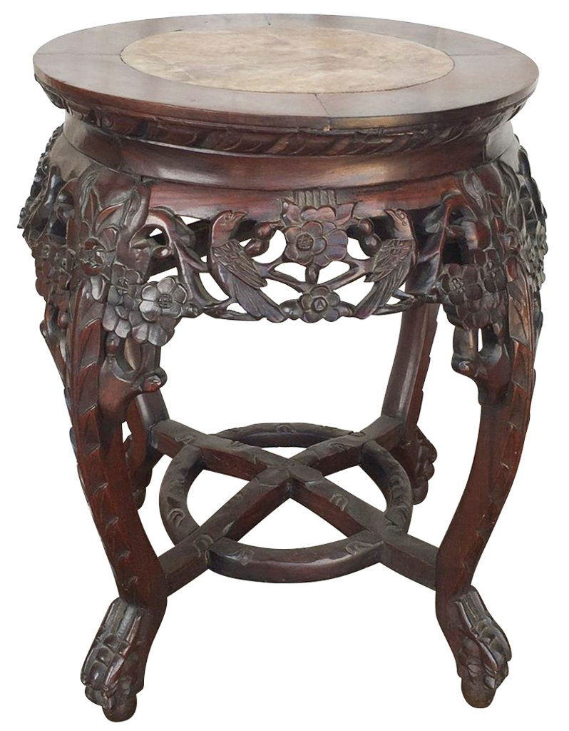 Oriental Carved Rosewood Plant Stand (1 of 3)